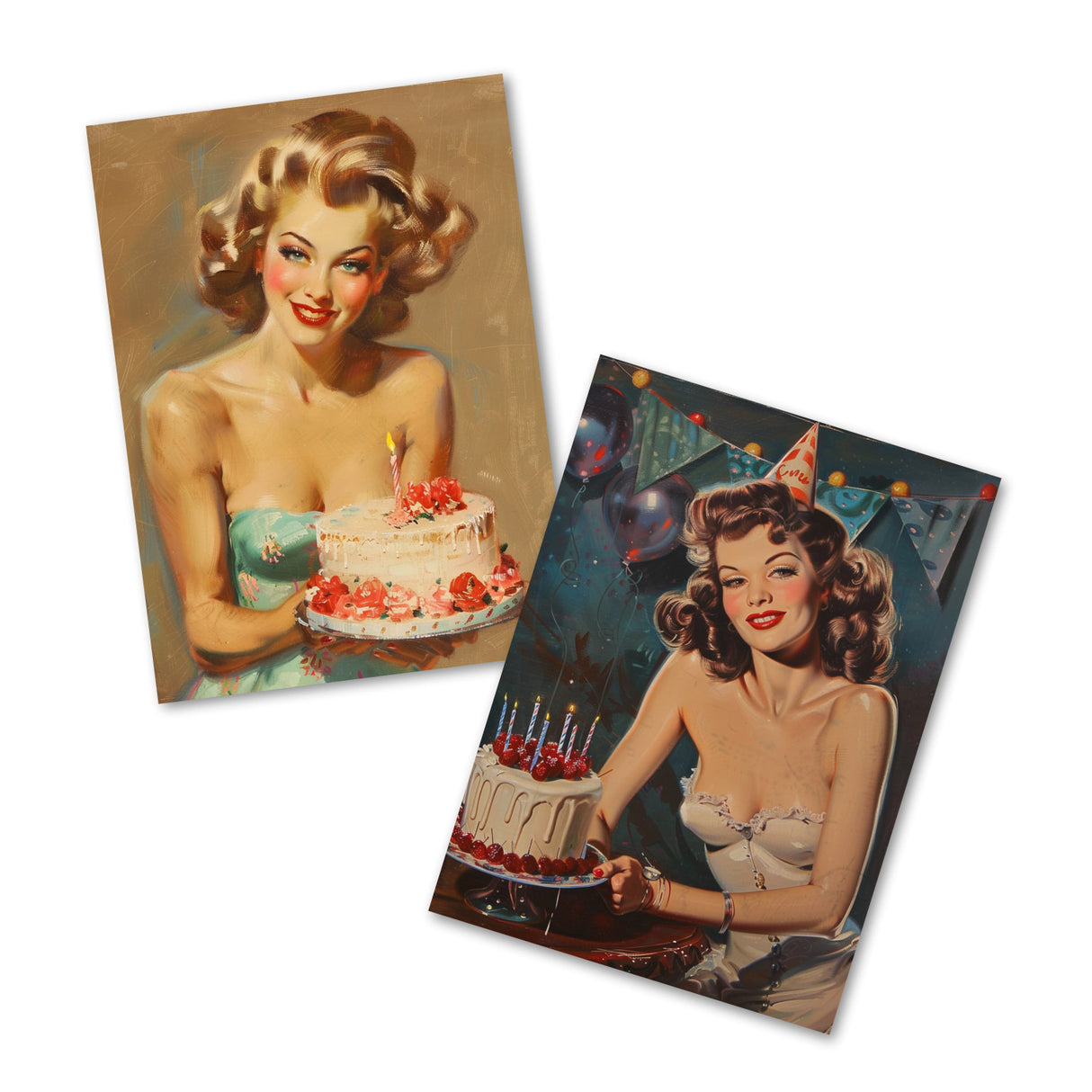 Vintage 60 Style Geburtstagskarten - Grußkarten Set (10 Karten) | Acryl Look im 60s Style | Postkarte oder Klappkarte | Acyrlmalerei (Kopie)