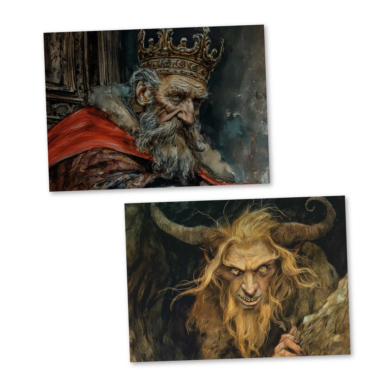 Der Teufel mit den drei goldenen Haaren Karten Set A6 (15 Cards) Illustrierte Märchen Zeichnung I von den Brüdern Grimm im Original