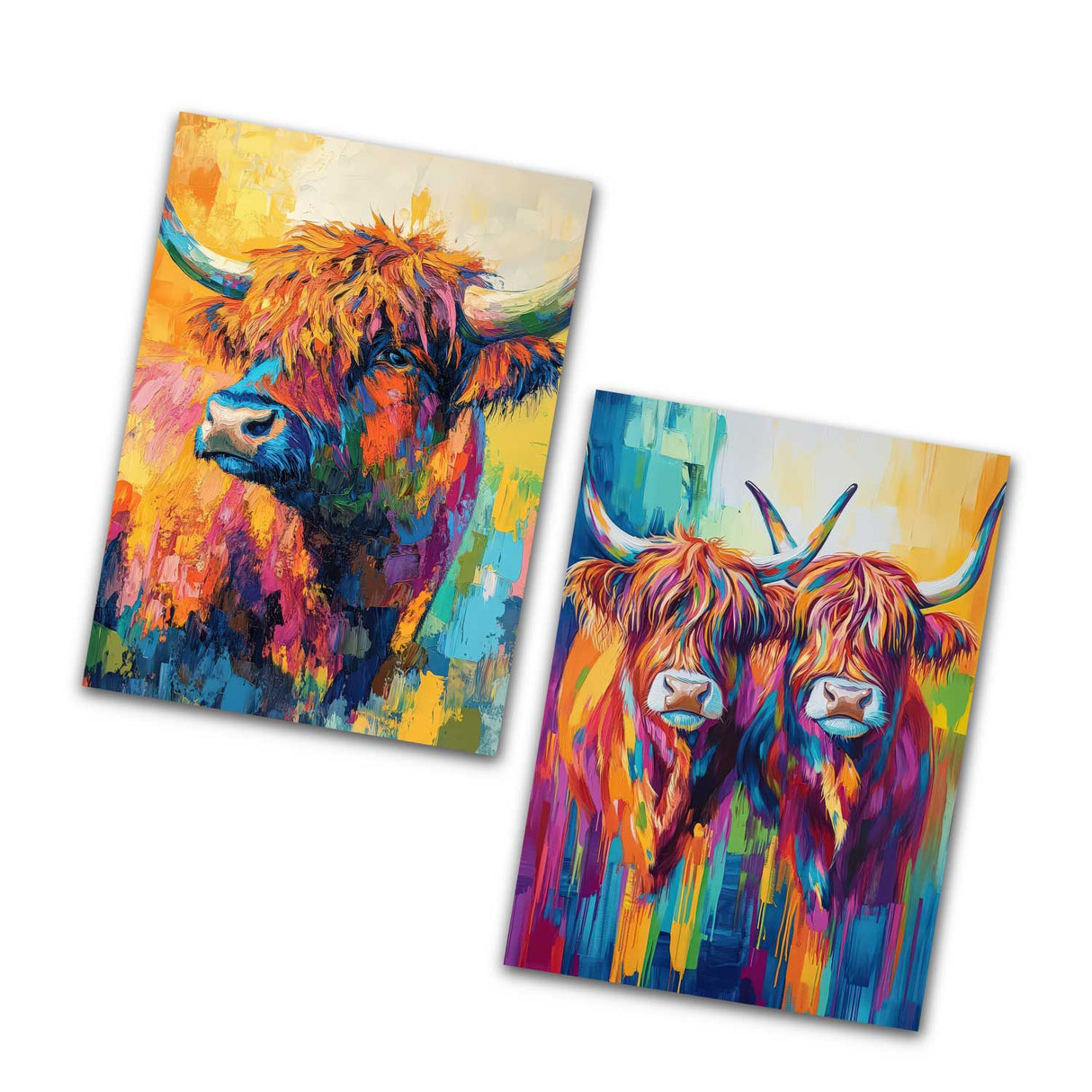 Hochland Kühe Postkarten A6 Set (12 Cards) I Grußkarten und Geburtstagskarten I Farbenfrohe Highland Cattle Cows Coo