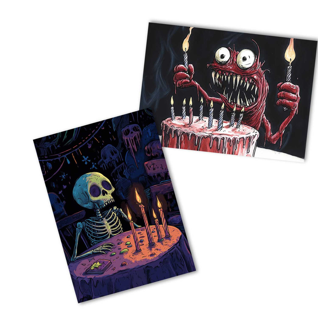Grusellige Geburtstags Grußkarten Set (10 Karten) | Monster Karten zum Geburtstag | Grußbotschaft im skurillen Tim Burton Style