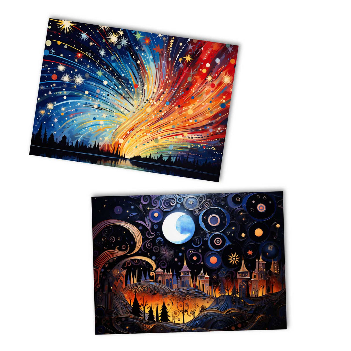 Neujahres Grußkarten Set V2 (10 Karten) | Frohes Neues Jahr Karten | Geschenk | Karte mit Grußbotschaft | Postkarte oder Klappkarte