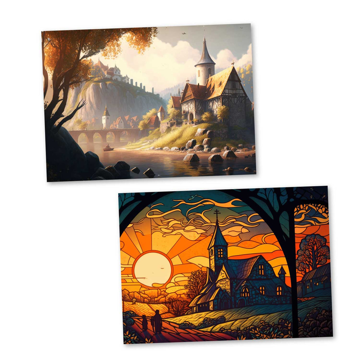 Rumpelstilzchen Karten Set A6 (15 Cards) Illustrierte Märchen Stained Glass I von den Gebrüdern Grimm im Original als kunstvolles Set