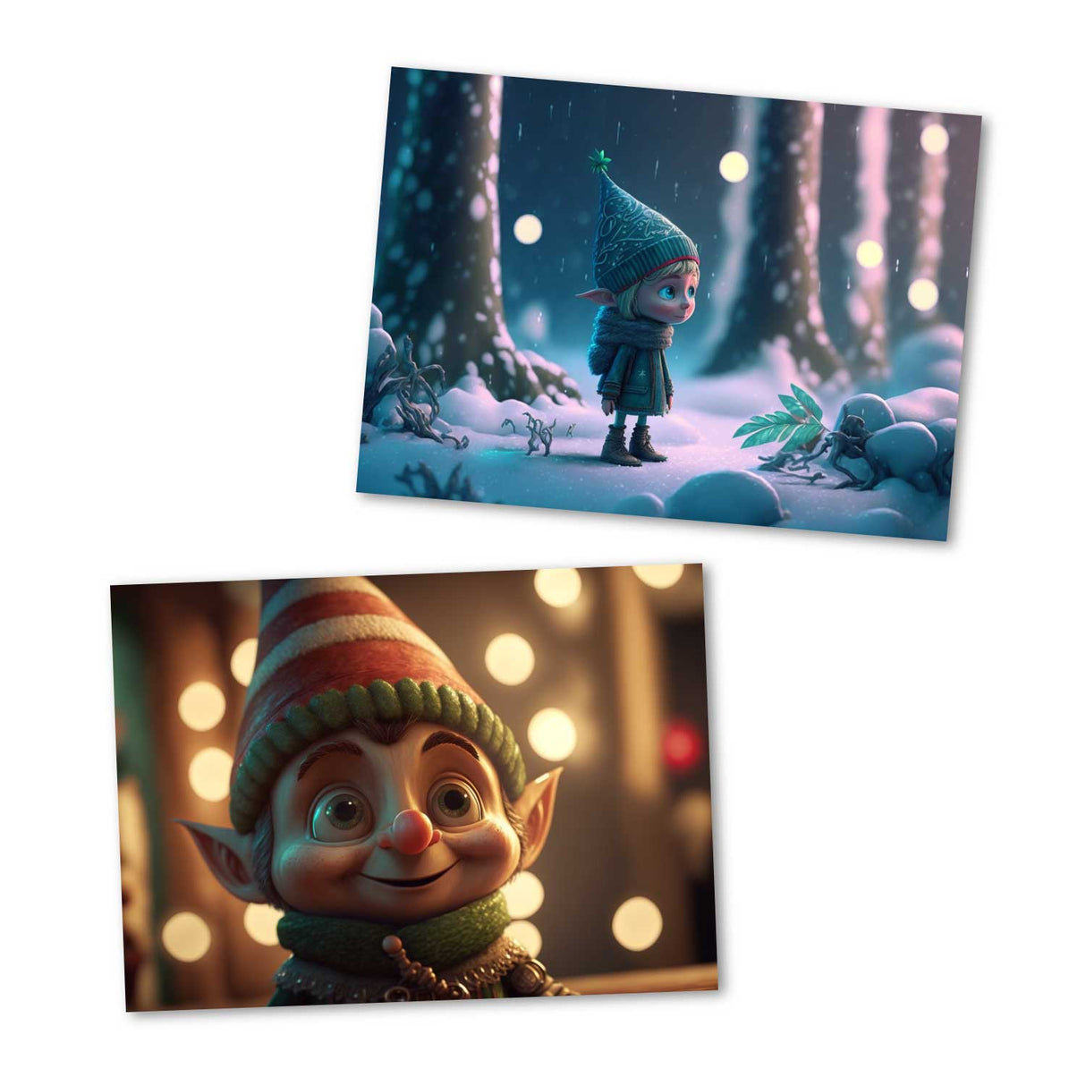 Weihnachtselfen Kartenset - Kinder Geschenkkarten Set (10 Karten) | Weihnachtskarten im Fantasy Style | Geschenk | Klappkarte Postkarten