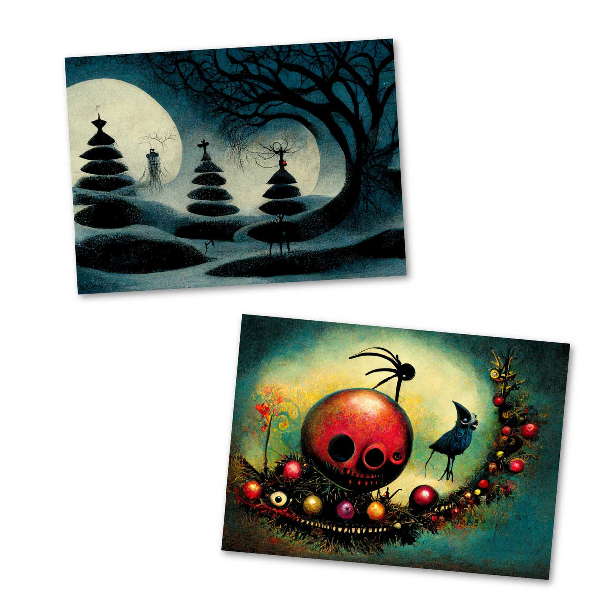 Schaurig schöne Weihnachten Grußkarten Set (10 Karten) | Kunstvolle grusselige Weihnachtskarten | Karte mit Grußbotschaft | Tim Burton Style