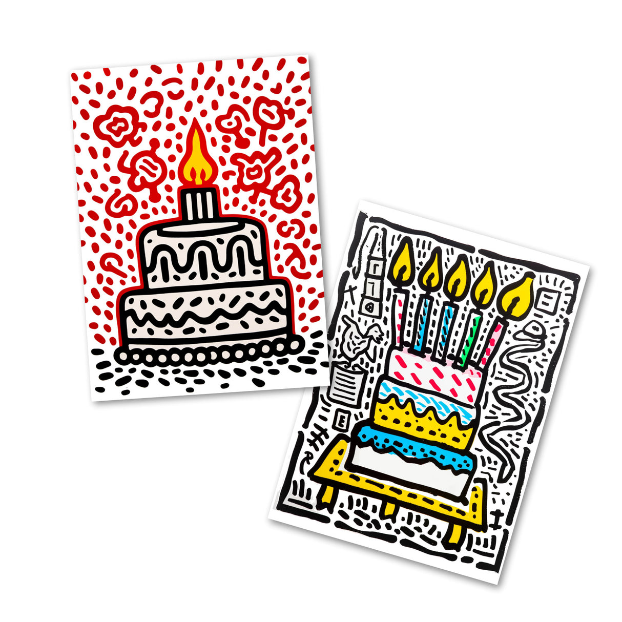 Geburtstagskarten Postkarten A6 Set (10 Cards) Keith Haring Style I Karten zum Geburtstag Klappkarten für Glückwünsche I Happy Birthday