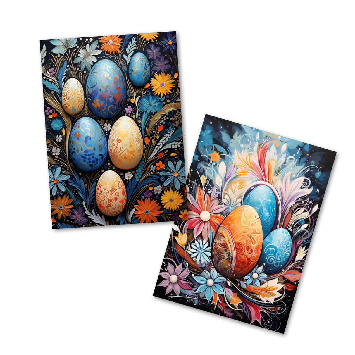 Ostereier Grußkarten Set V3 (10 Karten) | Kunstvolle Oster Karten | Geschenk | Karte mit Grußbotschaft | Postkarte oder Klappkarte