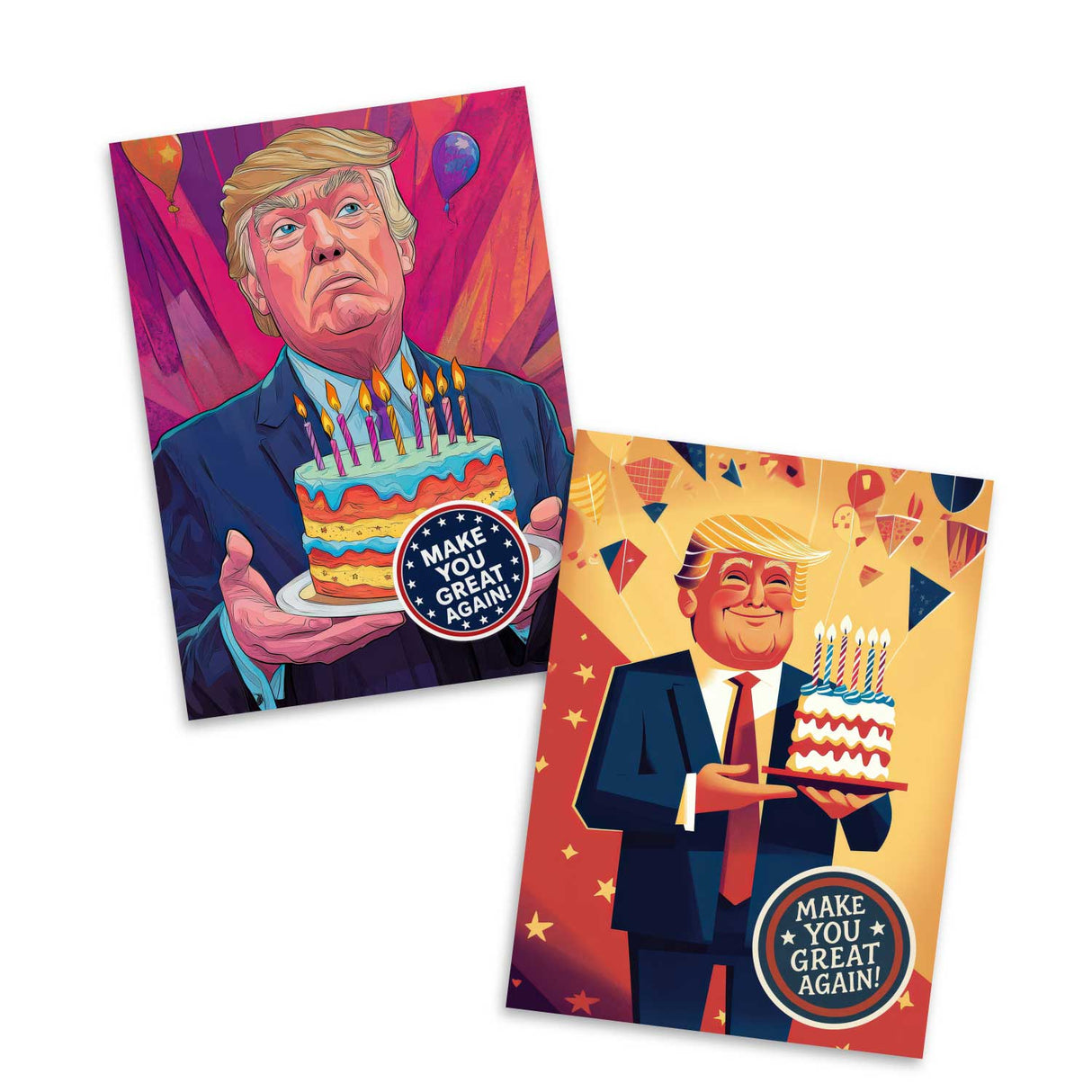 8 Lustige Trump-Geburtstagskarte – 'Make You Great Again' – Humorvolle Karten | Postkarte oder Klappkarte | Illustration