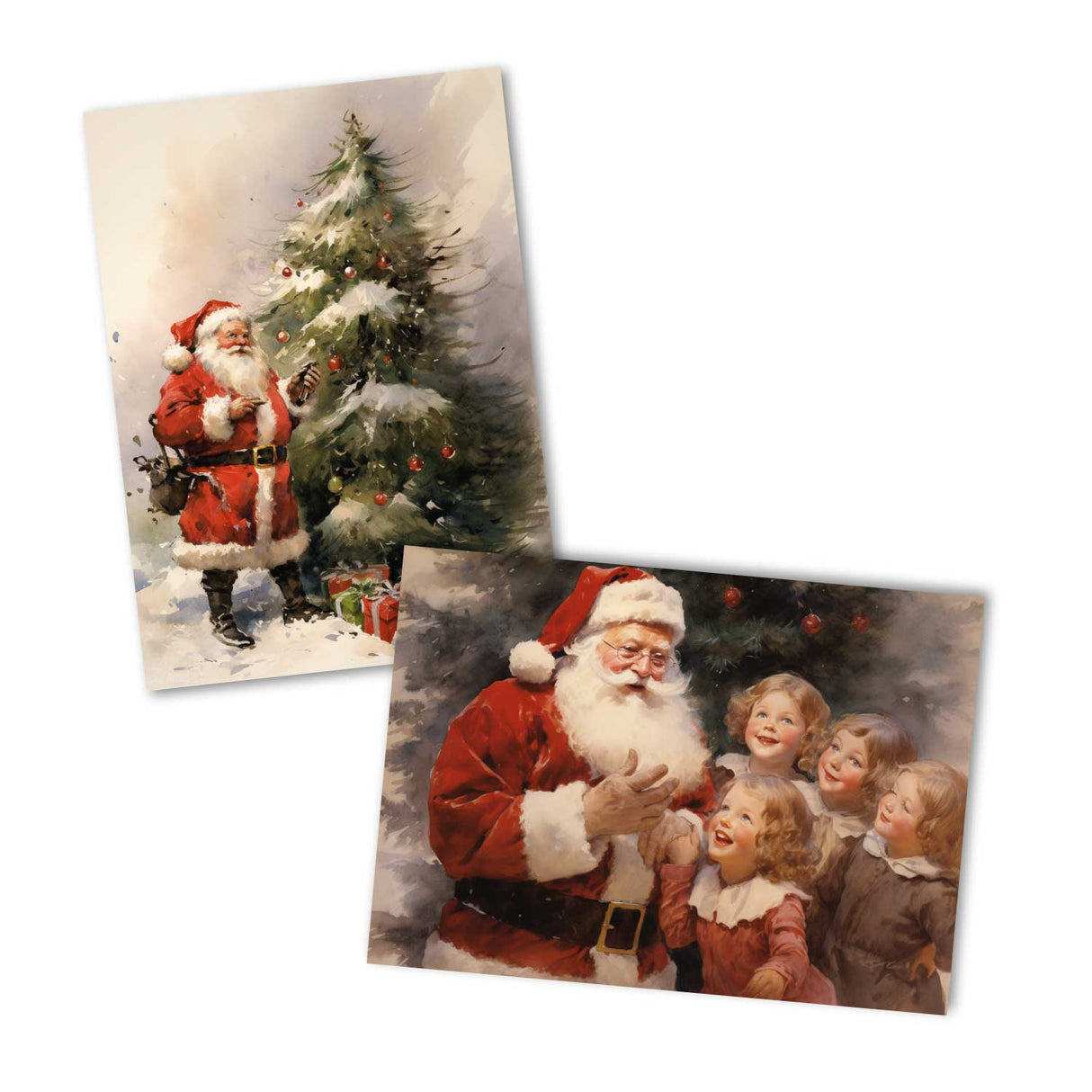 Santa Clause V2- Weihnachtskarten (10 Karten) | Vintage Weihnachten | Geschenk | Aquarellzeichnung Nikolaus I Postkarte Klappkarte