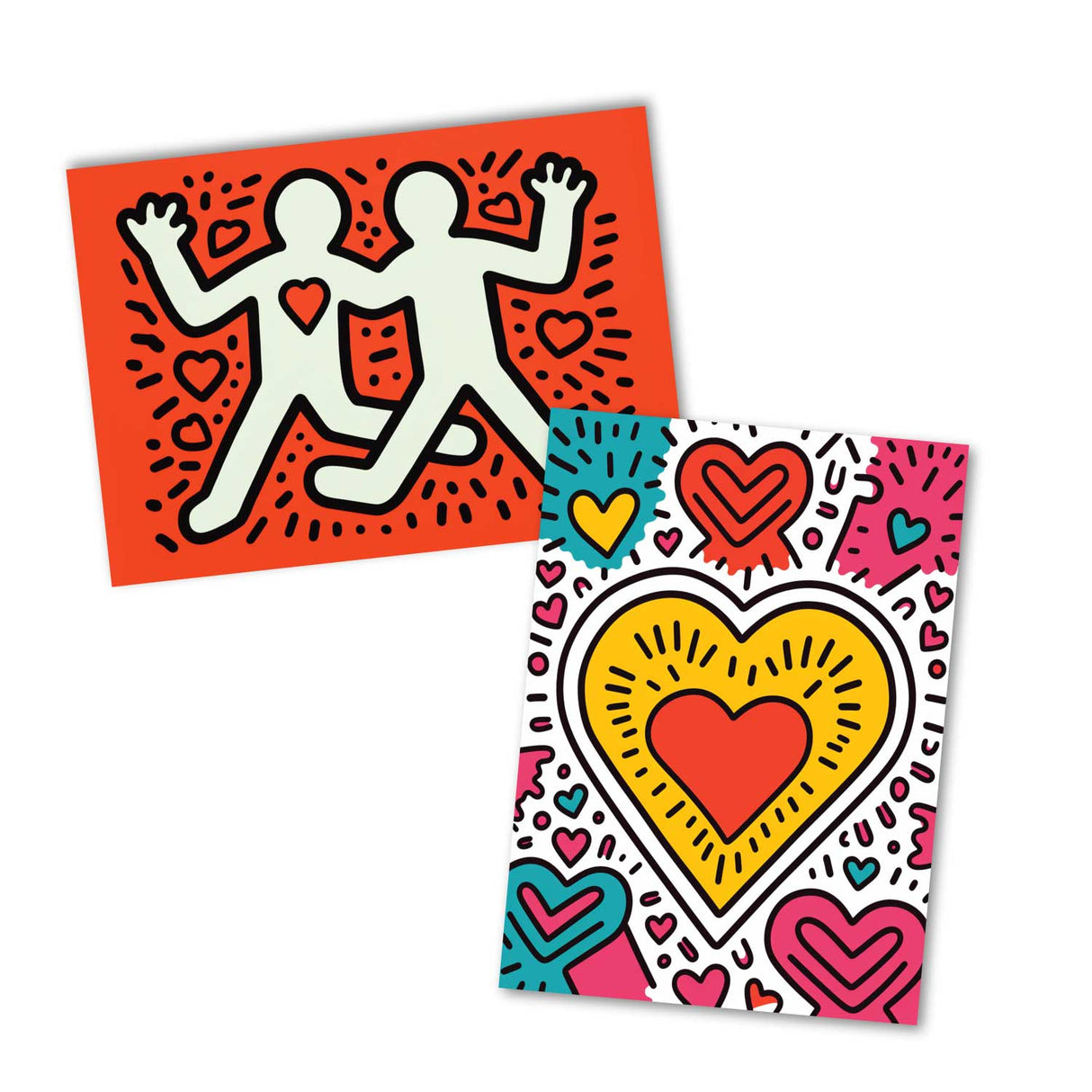 Valentinskarten Liebe Postkarten A6 Set (10 Cards) Keith Haring Style I Karten für Liebesbotschaften