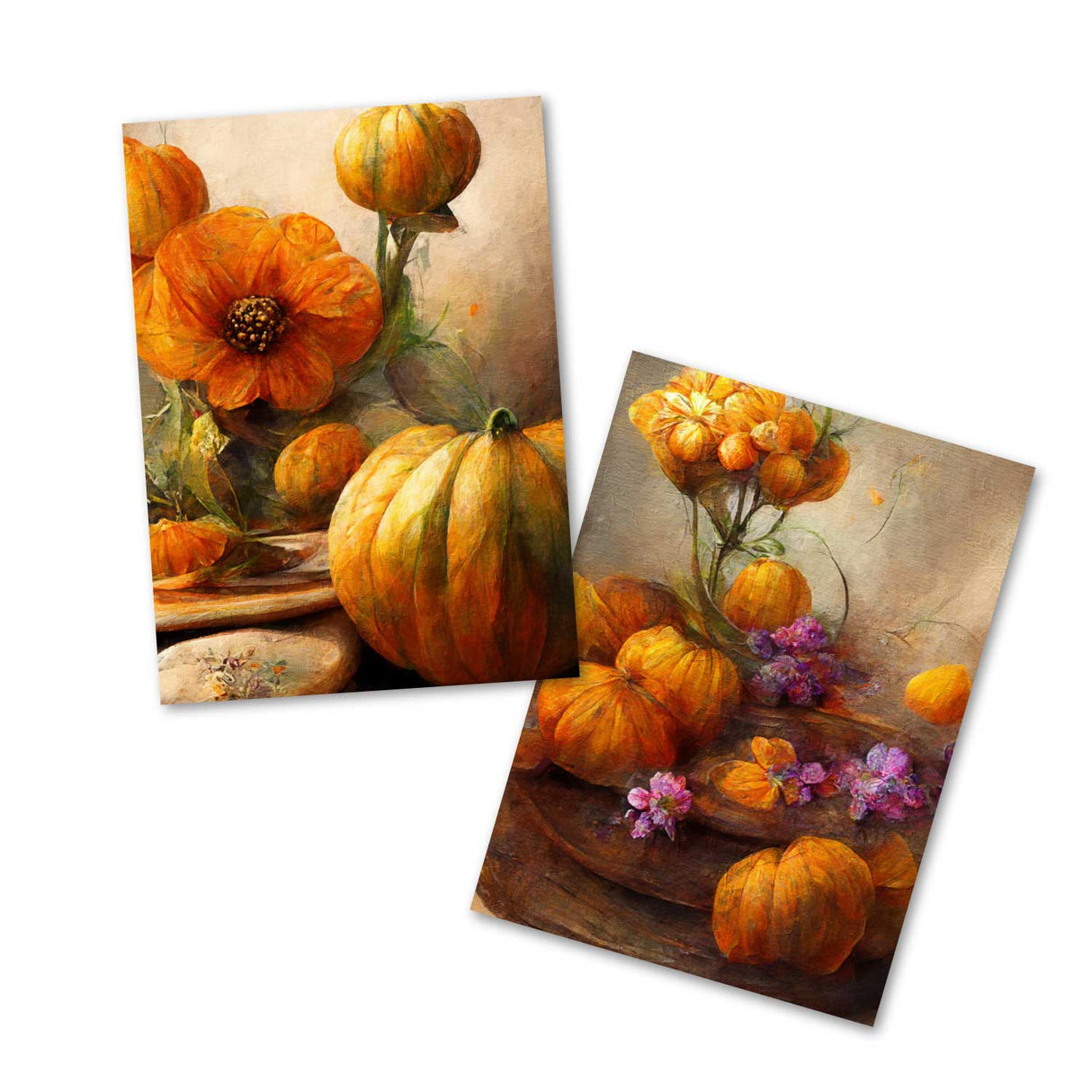 Postkarten A6 Set (10 Cards) Vintage Herbstblumen Kürbisse I digital Painting I Neutrale Grußkarten mit herbstlichen Aquarellmalerei