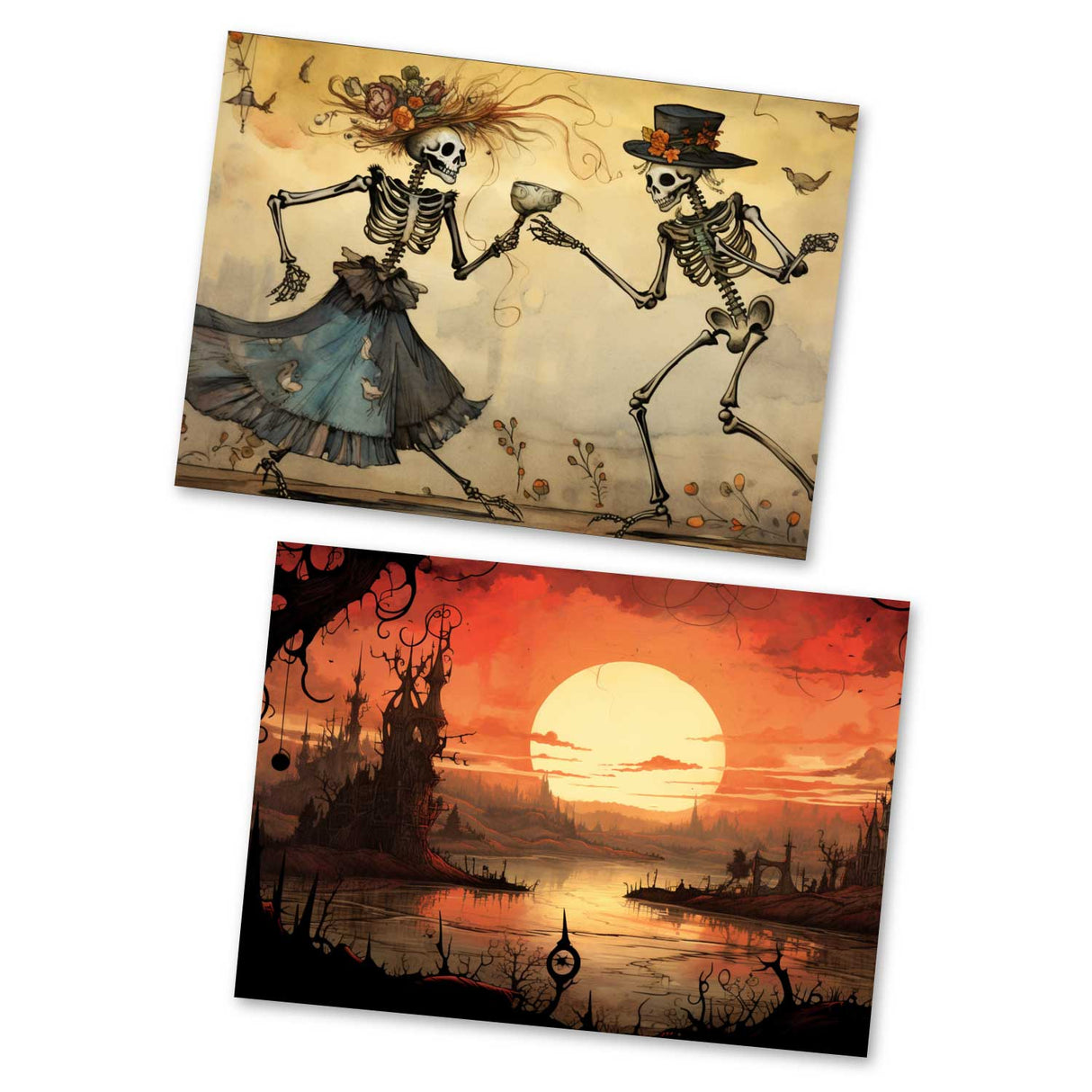 Der Mond Karten Set A6 (15 Cards) Illustriertes Märchen I von den Gebrüdern Grimm im Original als kunstvolles Set I Halloween Creepy Motive