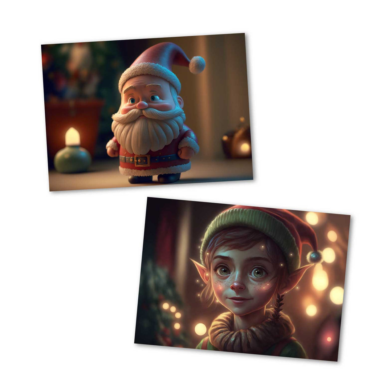Weihnachtselfen Kartenset - Kinder Geschenkkarten Set (10 Karten) | Weihnachtskarten im Fantasy Style | Geschenk | Klappkarte Postkarten