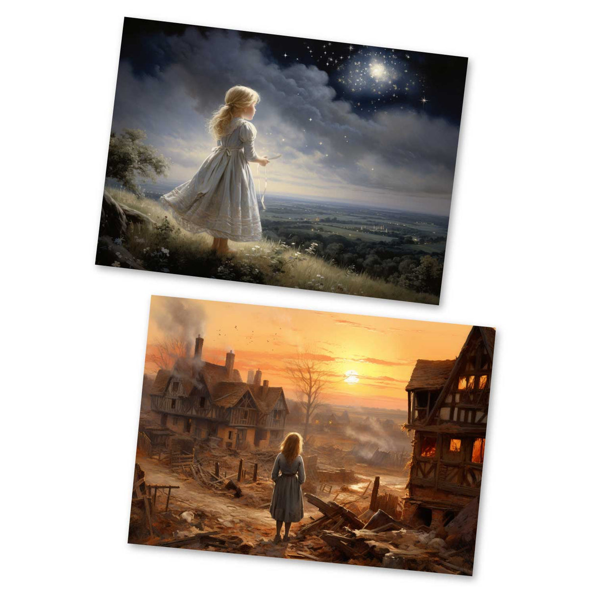 Sterntaler Karten Set A6 (15 Cards) Illustrierte Märchen im Biedermeier Stil I von den Brüdern Gimm im Original als kunstvolles Set