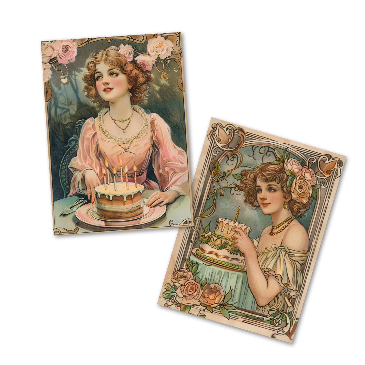 Retro Geburtstagskarten im Jugendstil der 1920 - Grußkarten Set (10 Karten) | Vintage Retro Style 20s | Postkarte oder Klappkarte | Druck