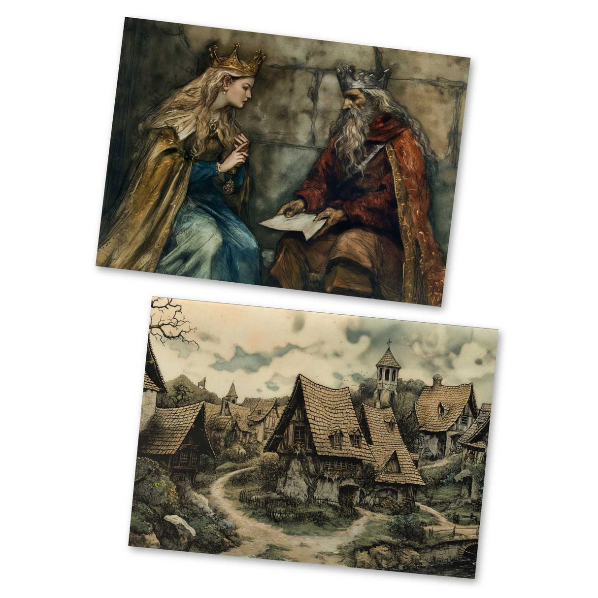 Der Teufel mit den drei goldenen Haaren Karten Set A6 (15 Cards) Illustrierte Märchen Zeichnung I von den Brüdern Grimm im Original