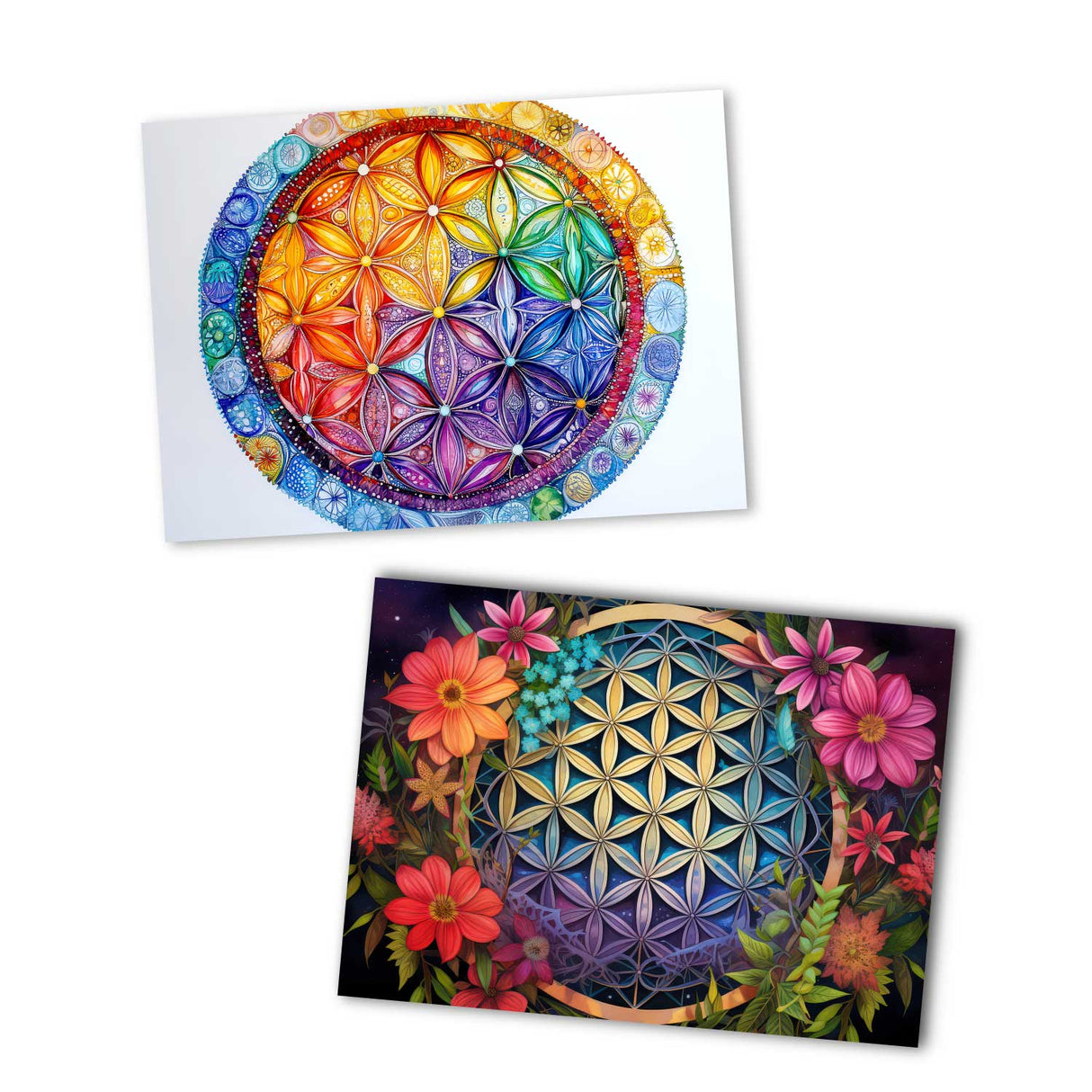 Farbenfrohe Blume des Lebens V3 Karten Set (10 Karten) | Flower of Life | Geschenk | Wanddekoration | Bild Deko Spirituell | Dekoration