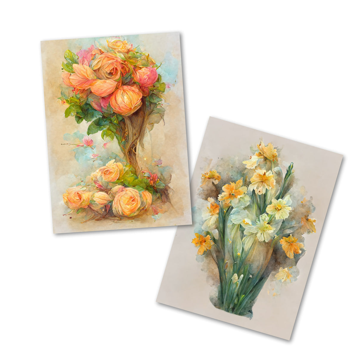 Postkarten A6 Set (10 Cards) Vintage Blumengruß Edition I digital Painting I Neutrale Grußkarten mit Blumen Bouquet Aquarellzeichnung