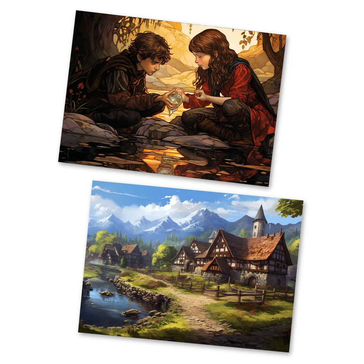 Brüderchen und Schwesterchen Karten Set A6 (15 Cards) Illustrierte Märchen Stained Glass I Gebrüdern Grimm im Original als kunstvolles Set