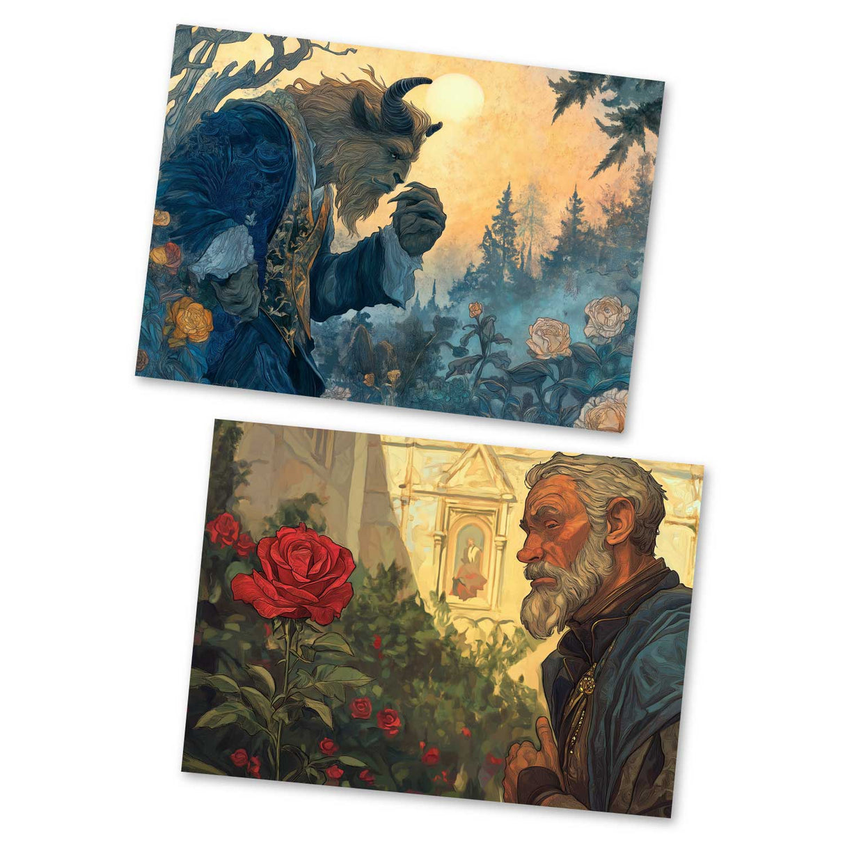 Die Schöne und das Biest Set A6 (15 Cards) kunstvoll Illustrierte Märchen  I im Original als kunstvolles Set