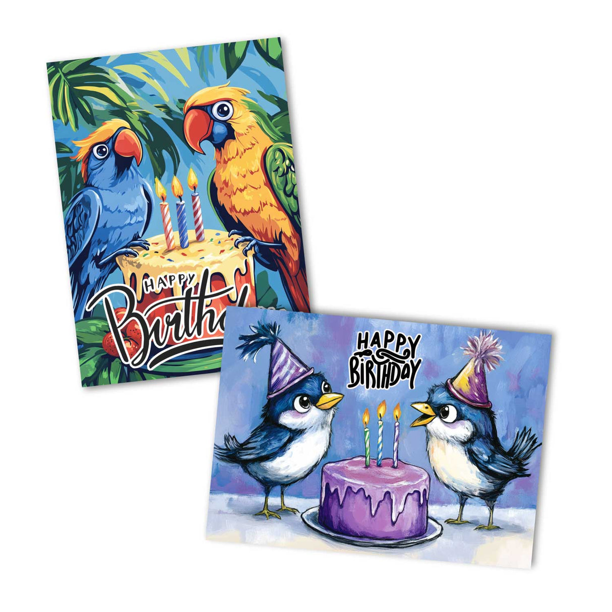 Lustige Geburtstags Grußkarten Set (10 Karten) | Humorvolle Vogel Karten zum Geburtstag | Grußbotschaft im lustig Comic Style