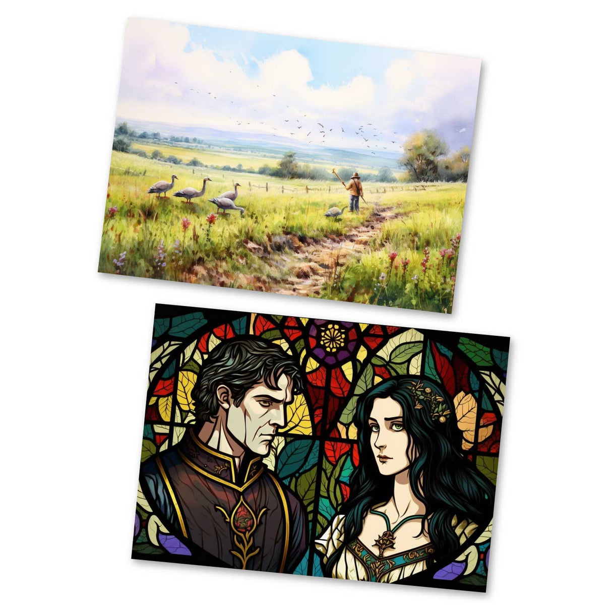 Die Gänsemagd Set A6 (15 Cards) Illustrierte Märchen Stained Glass I von den Gebrüdern Grimm im Original als kunstvolles Set