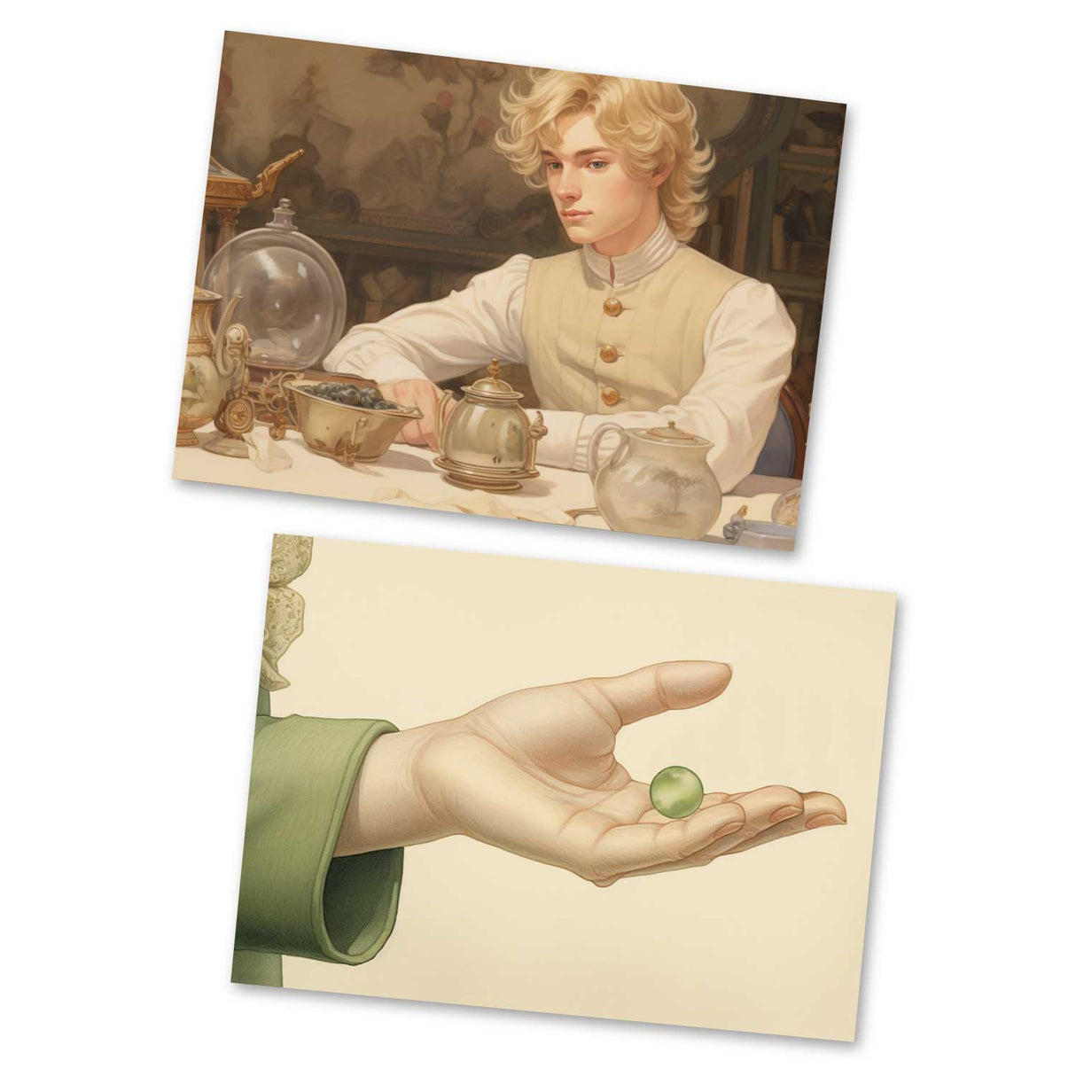 Die Prinzessin auf der Erbse Set A6 (15 Cards) kunstvoll Illustrierte Märchen I von H.C. Andersen im Original als kunstvolles Set