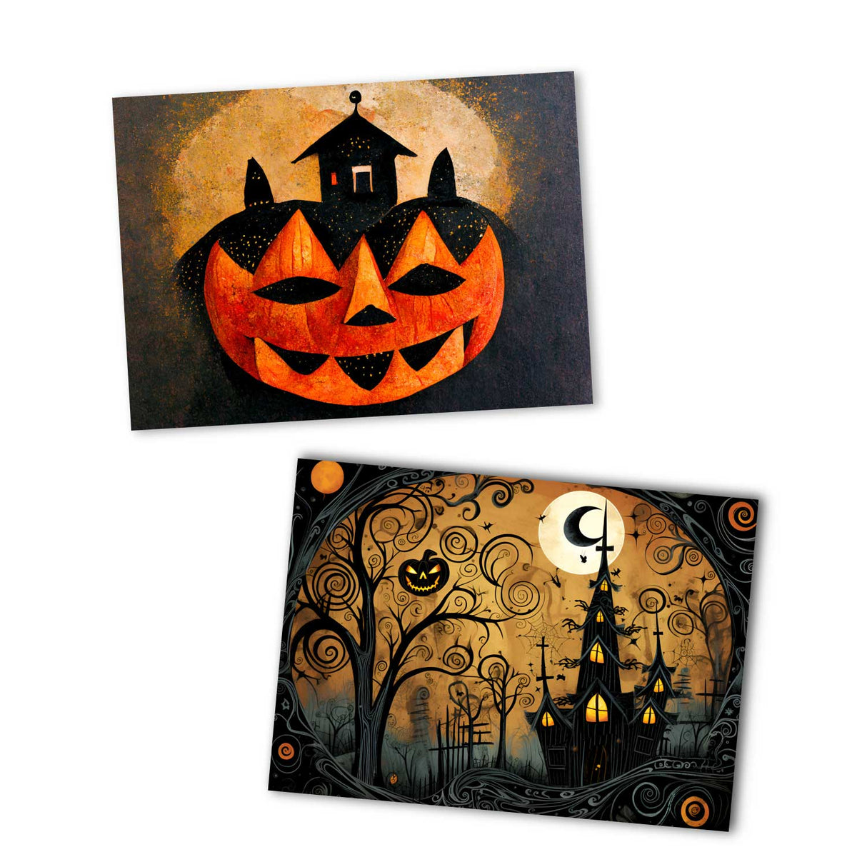 Halloween Grußkarten Set V2 (10 Karten) | Kunstvolle Halloween Karten