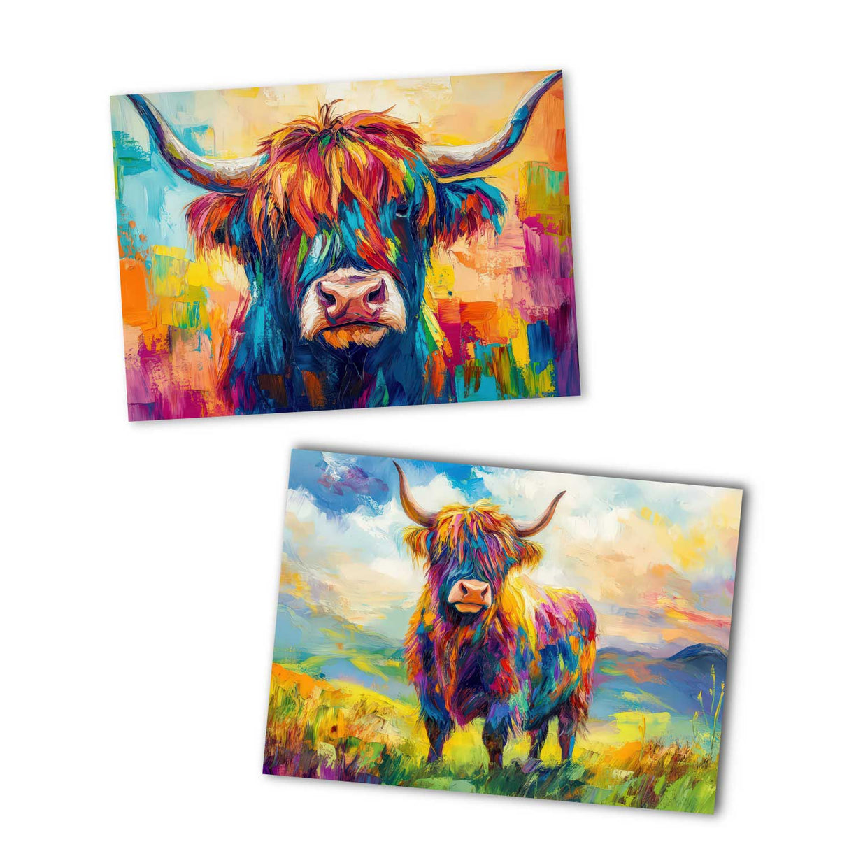 Hochland Kühe Postkarten A6 Set (12 Cards) I Grußkarten und Geburtstagskarten I Farbenfrohe Highland Cattle Cows Coo