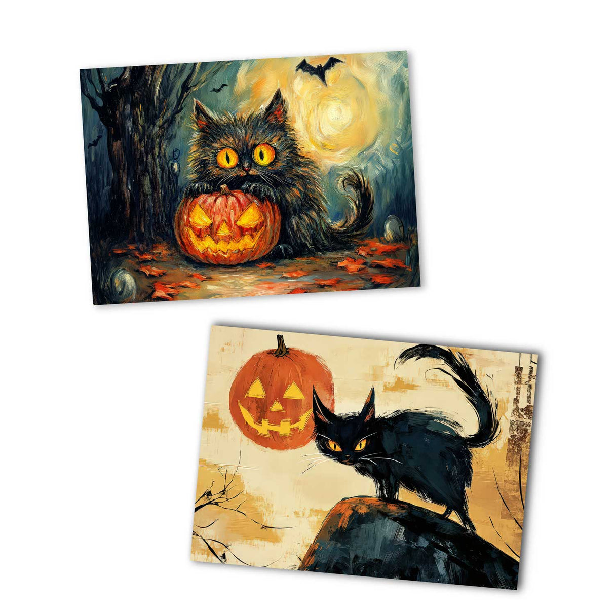 Halloween Katzen Karten Set – 10 kunstvolle Grußkarten A6 | Spooky Postkarten Klappkarten | Gothic Geschenkidee Katzen Halloween lustig