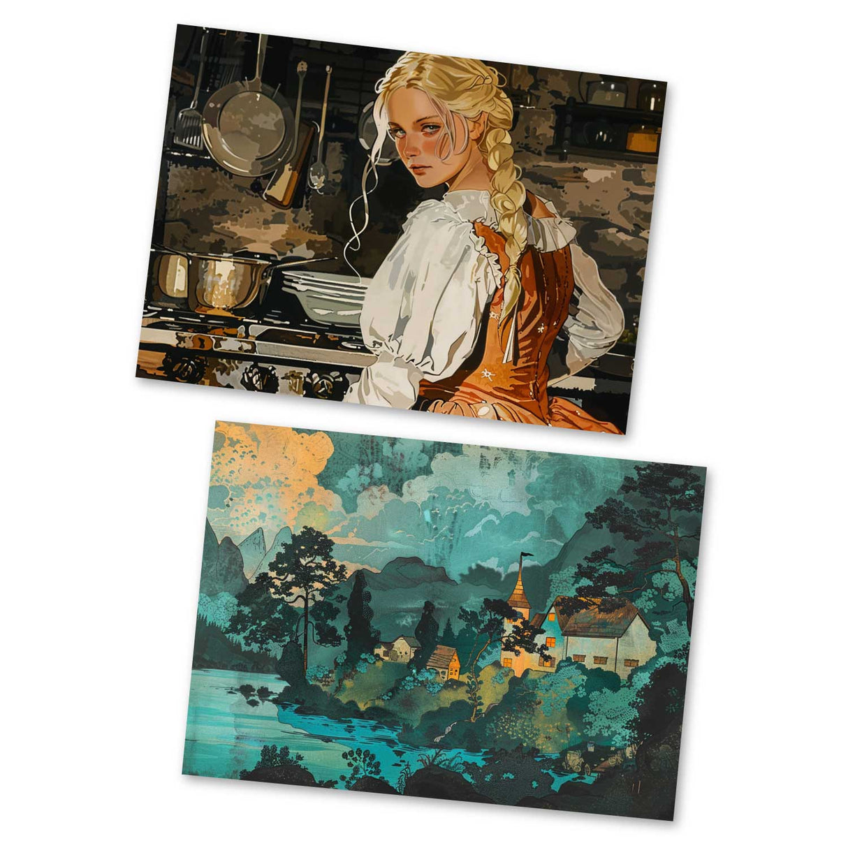 König Drosselbart Set A6 (15 Cards) kunstvoll Illustrierte Märchen I von den Brüdern Grimm im Original als kunstvolles Set