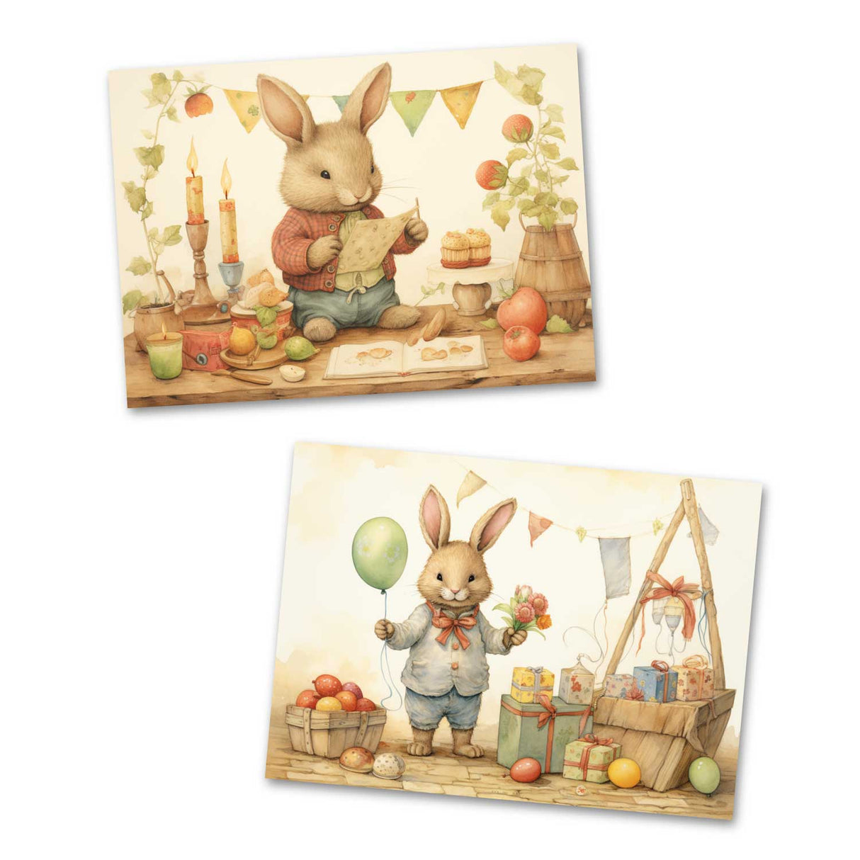 Ostern Kinder und Osterhasen Karten Set (10 Karten) | Märchenhafte Ostern | Geschenk | kinderbuch Zeichnungen Osterhase Ostereier