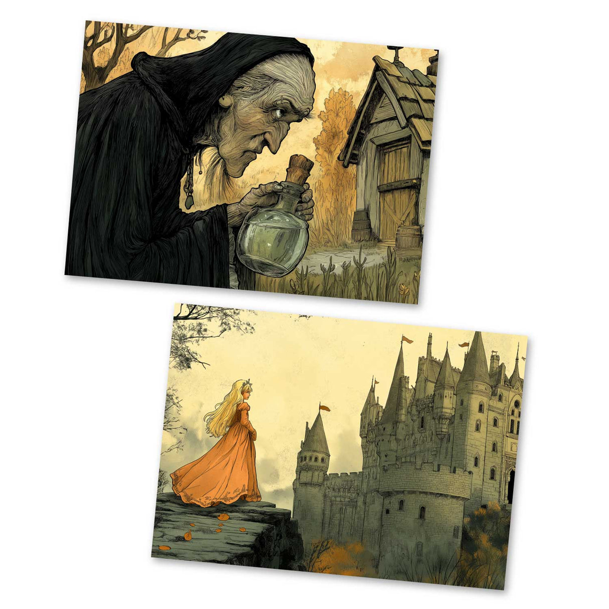 Das Rätsel Karten Set A6 (15 Cards) Illustrierte Märchen Zeichnung I von den Brüdern Grimm im Original