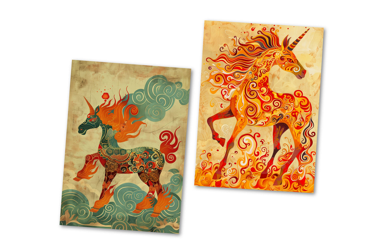 Jahr des Pferdes 2026 Postkarten A6 Set (10 Cards) Pferd des Feuers Jahr chinesische Sternzeichen asiatische Kultur I Kunstvolle Karten