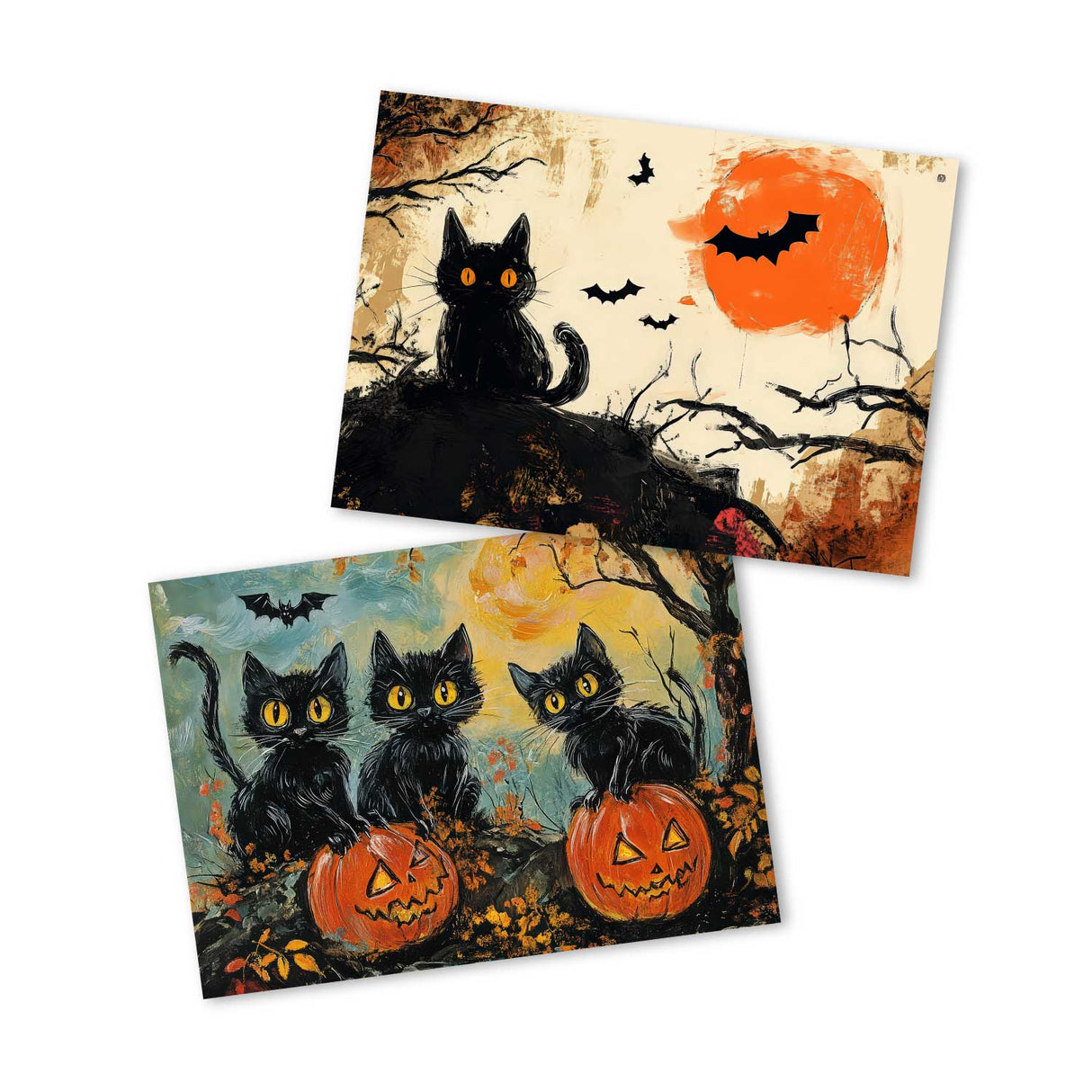 Halloween Katzen Karten Set – 10 kunstvolle Grußkarten A6 | Spooky Postkarten Klappkarten | Gothic Geschenkidee Katzen Halloween lustig