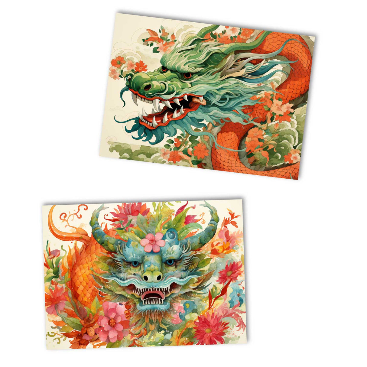 Jahr des Drachen Postkarten A6 Set (10 Cards) Drachen Jahr chinesische Sternzeichen asiatische Kultur I Kunstvolle Drachen Karten