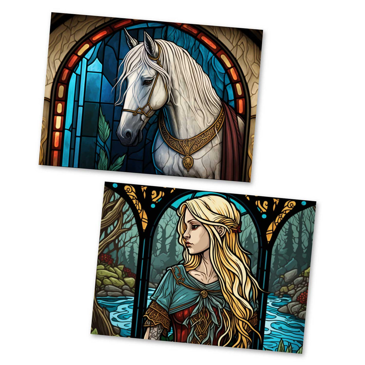 Die Gänsemagd Set A6 (15 Cards) Illustrierte Märchen Stained Glass I von den Gebrüdern Grimm im Original als kunstvolles Set