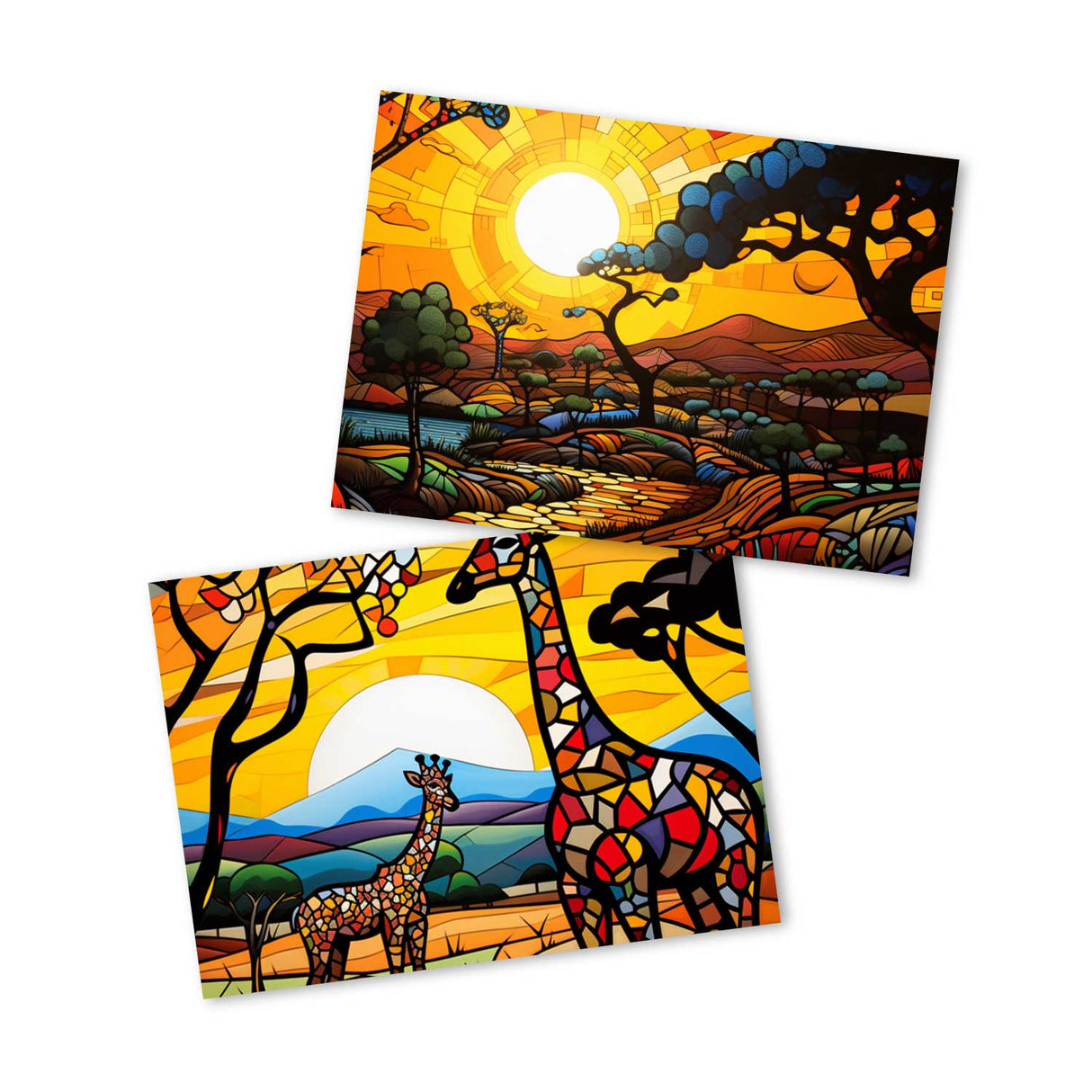 Farbenfrohes Afrika Postkarten A6 Set (10 Cards) Löwen Elefanten Nilpferd Landschaft Wildnis Steppe Wüste I Kunstvolle Afrika Kunst Karten