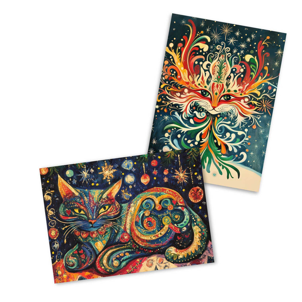 Weihnachtskarten Set Katzen | 12 festliche Karten mit Katzenmotiven | A6 Postkarten oder Klappkarten | Bunte Weihnachtsgrüße für Katzenfans