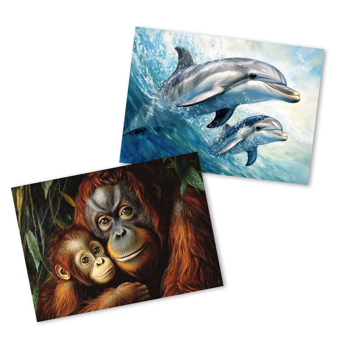 Tiere Safari mit Tierbaby Postkarten A6 Set (12 Cards) I Grußkarten und Geburtstagskarten I Pinguin Löwe Tiger Panda Pferd Affe Kuh Katze