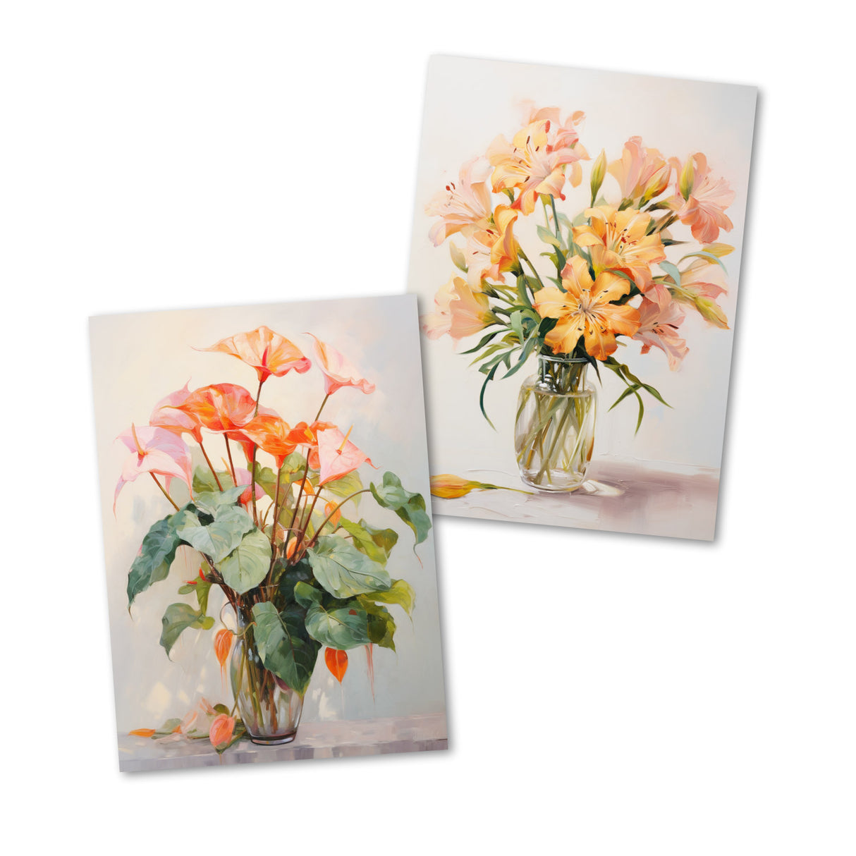 Blumen Postkarten A6 Set (10 Cards) Blumensträuße Ölgemalt Reprint I digital Painting I Neutrale Grusskarten mit Blumenstrauss