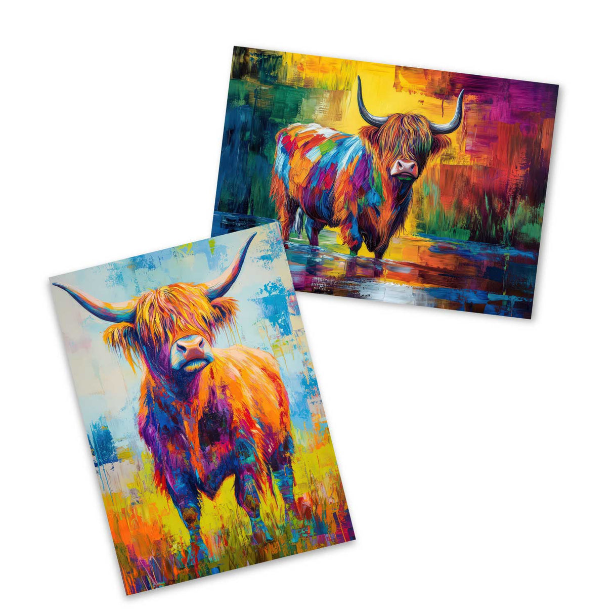 Hochland Kühe Postkarten A6 Set (12 Cards) I Grußkarten und Geburtstagskarten I Farbenfrohe Highland Cattle Cows Coo