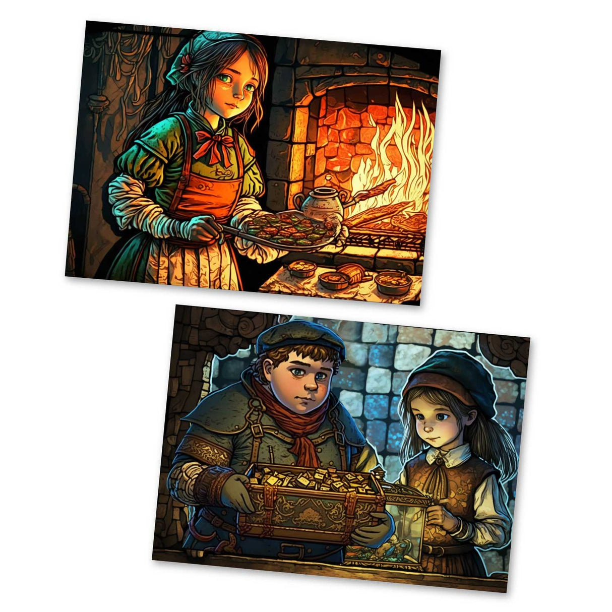 Hänsel und Gretel Karten Set A6 (15 Cards) Illustrierte Märchen Stained Glass I von den Gebrüdern Grimm im Original als kunstvolles Set
