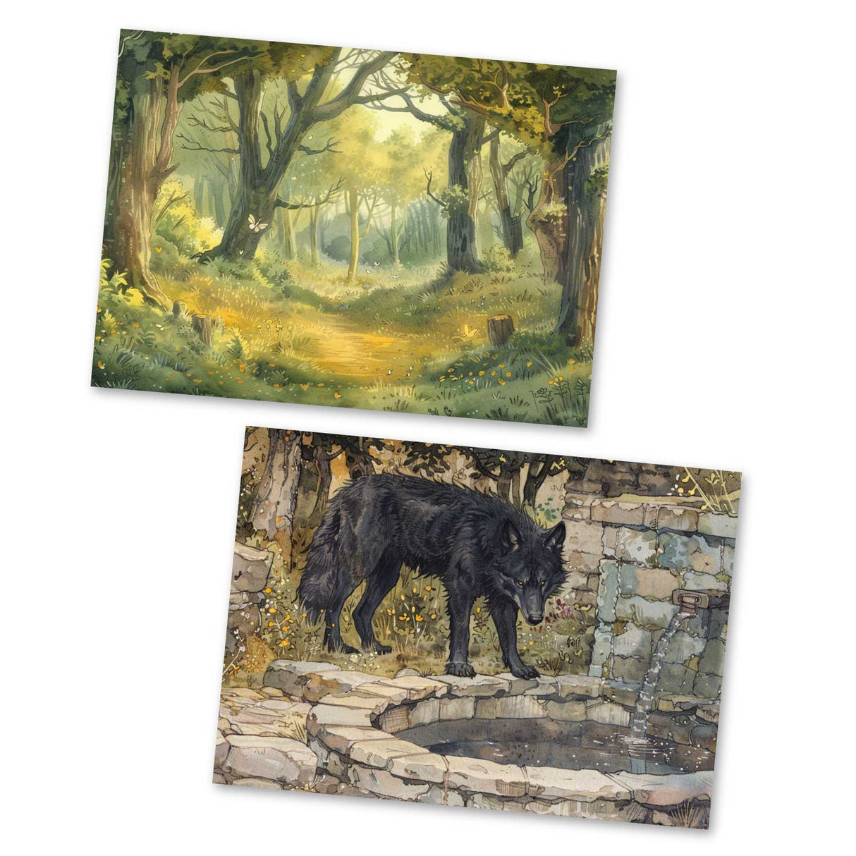 Der Wolf und die sieben jungen Geißlein Karten Set A6 (15 Cards) Illustriertes Märchen I von den Brüdern Grimm im Original I Vintage Karten