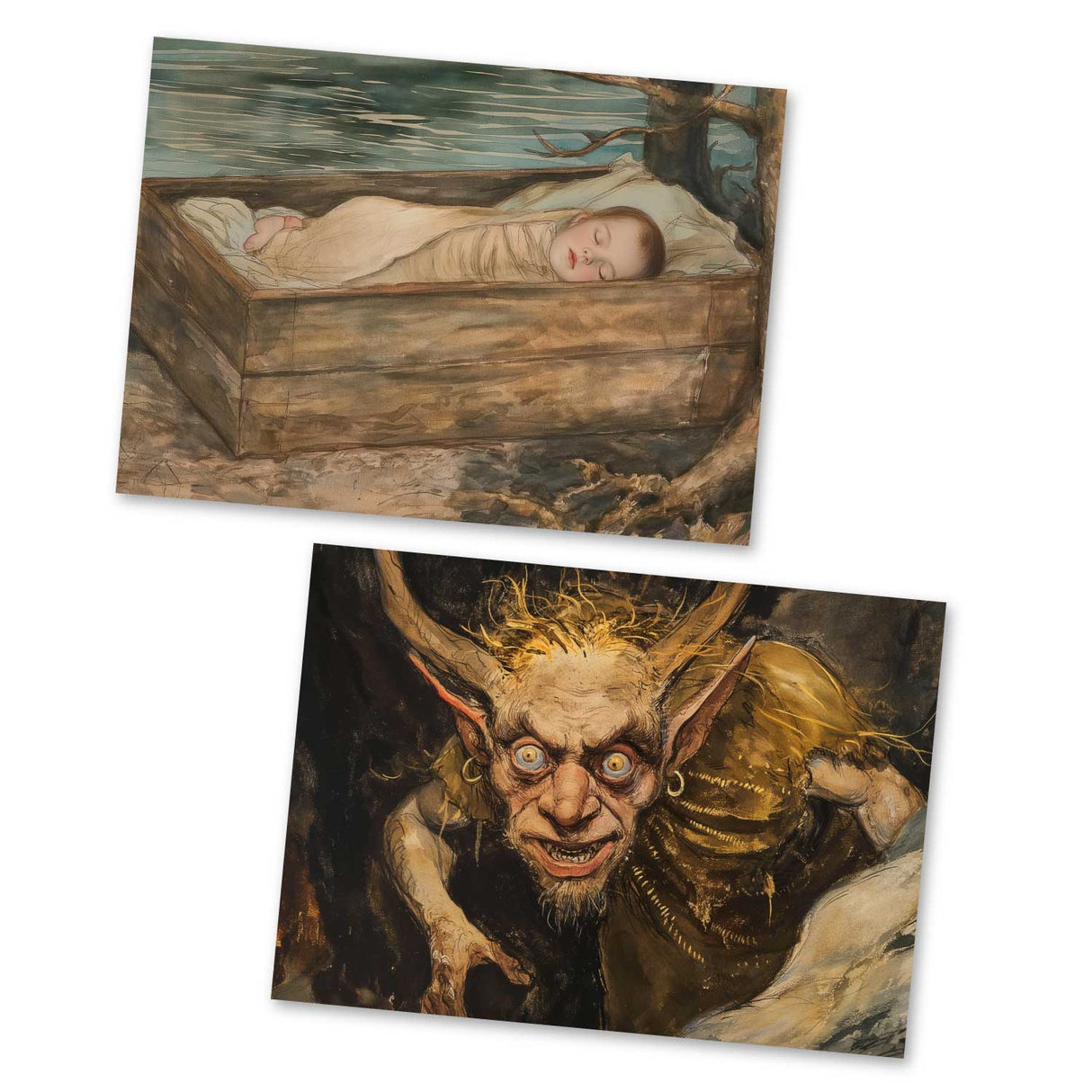 Der Teufel mit den drei goldenen Haaren Karten Set A6 (15 Cards) Illustrierte Märchen Zeichnung I von den Brüdern Grimm im Original