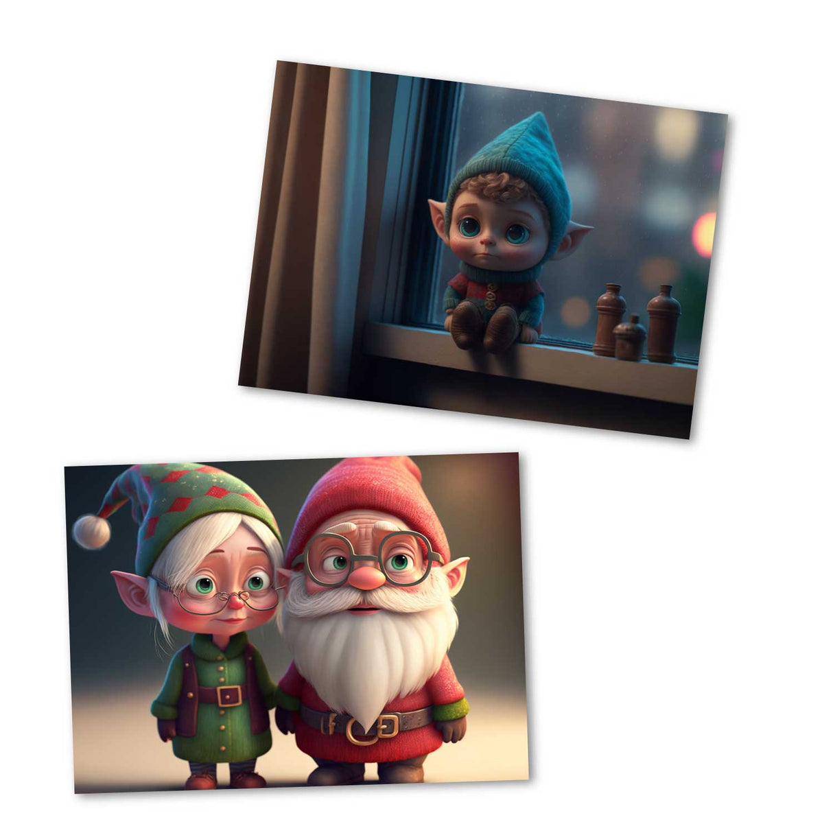 Weihnachtselfen Kartenset - Kinder Geschenkkarten Set (10 Karten) | Weihnachtskarten im Fantasy Style | Geschenk | Klappkarte Postkarten