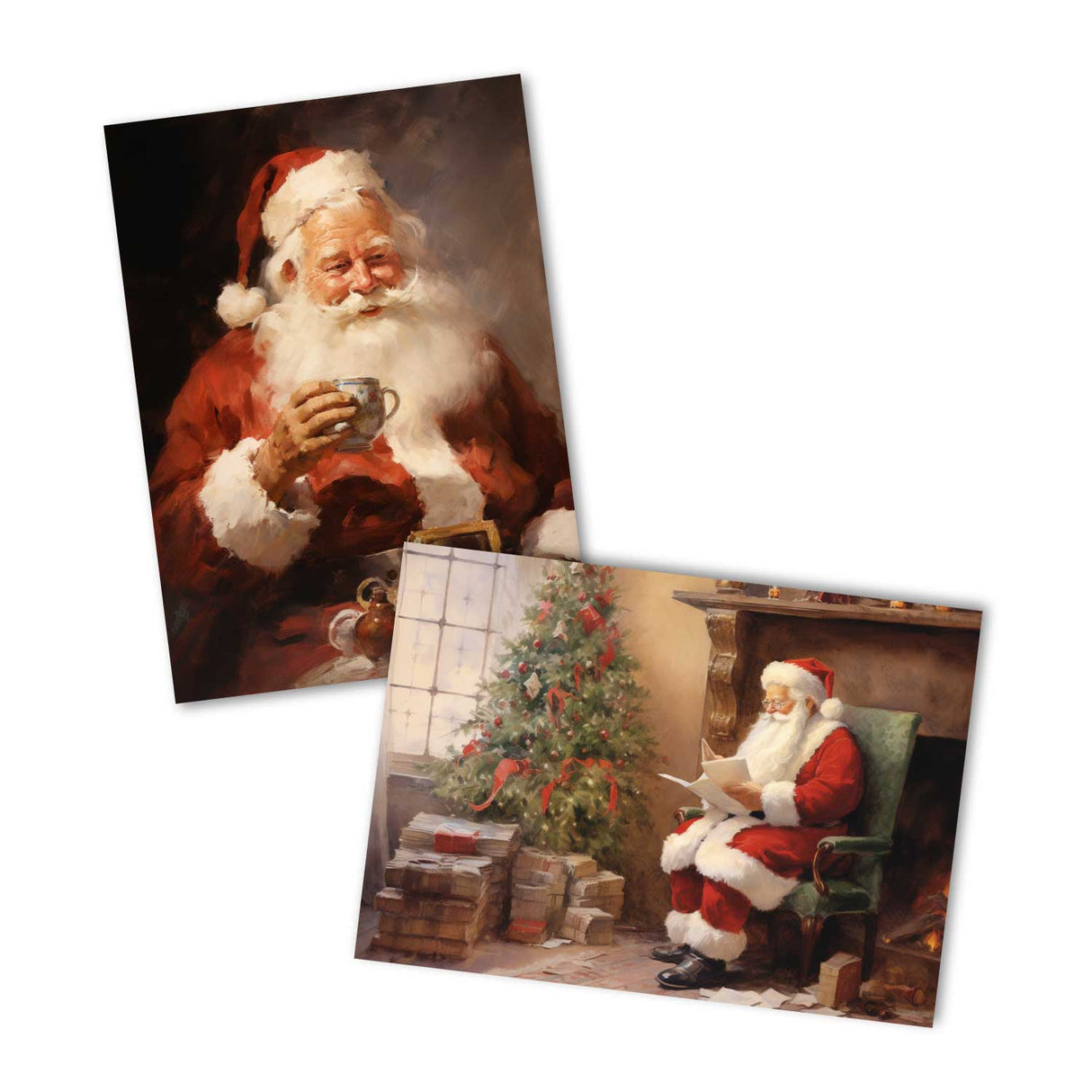 Santa Clause V2- Weihnachtskarten (10 Karten) | Vintage Weihnachten | Geschenk | Aquarellzeichnung Nikolaus I Postkarte Klappkarte