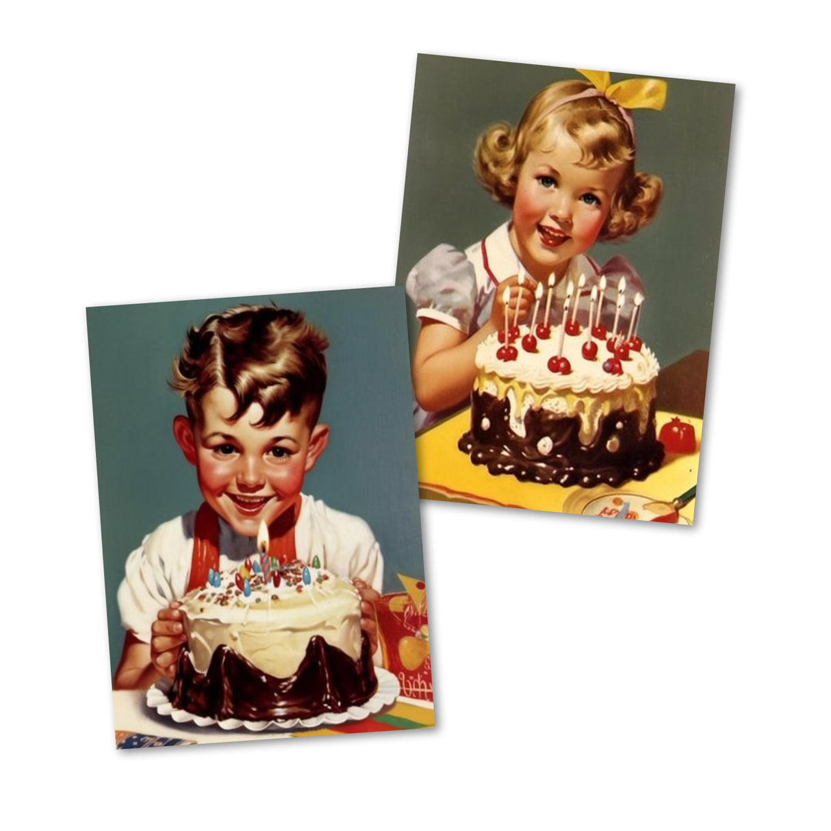 Vintage 50 Style Geburtstagskarten - Grußkarten Set (10 Karten) | Acryl Look im 50s Style | Postkarte oder Klappkarte | Acyrlmalerei