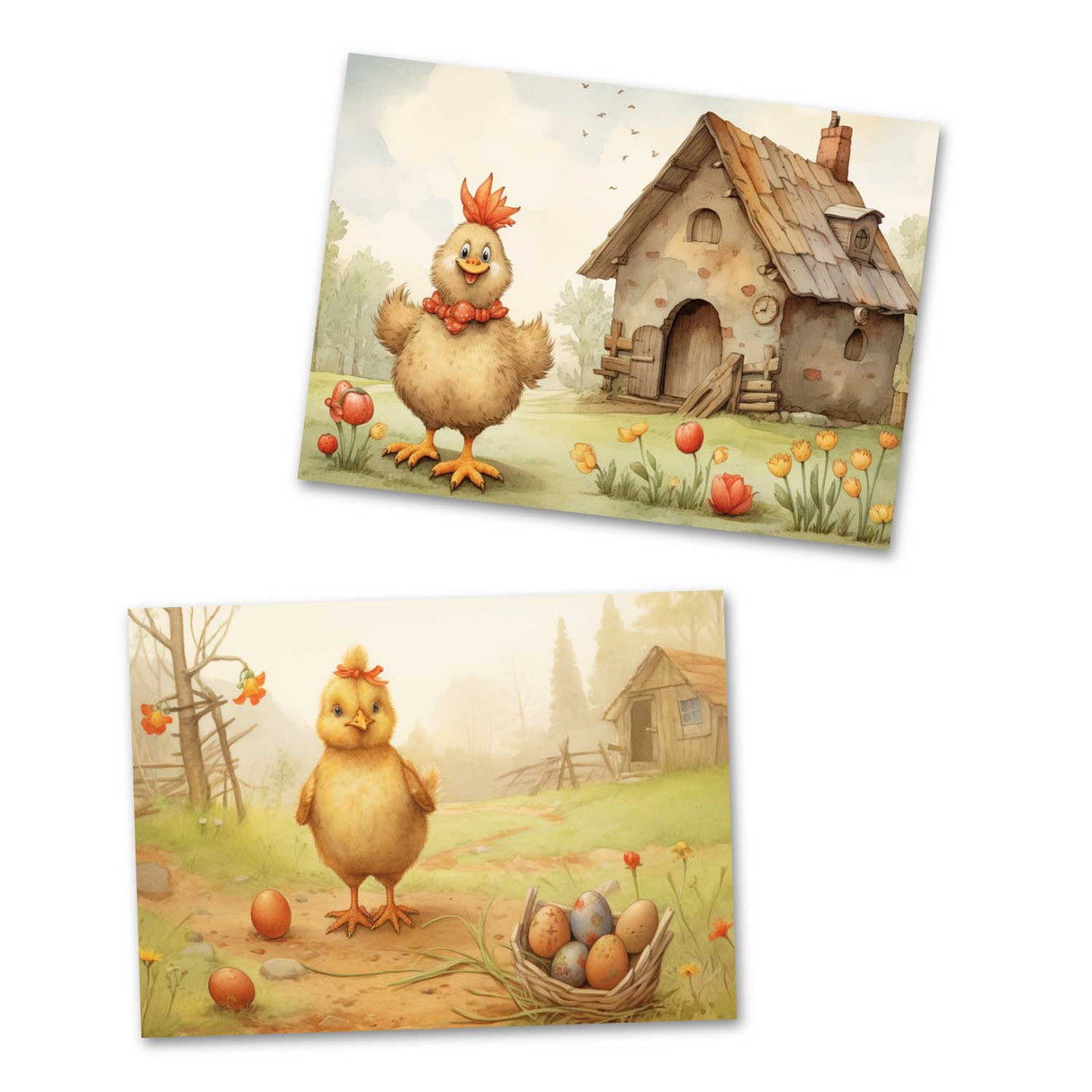 Ostern Kinder und Osterhasen Karten Set (10 Karten) | Märchenhafte Ostern | Geschenk | kinderbuch Zeichnungen Osterhase Ostereier