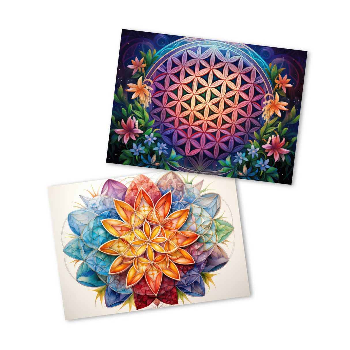 Farbenfrohe Blume des Lebens V3 Karten Set (10 Karten) | Flower of Life | Geschenk | Wanddekoration | Bild Deko Spirituell | Dekoration