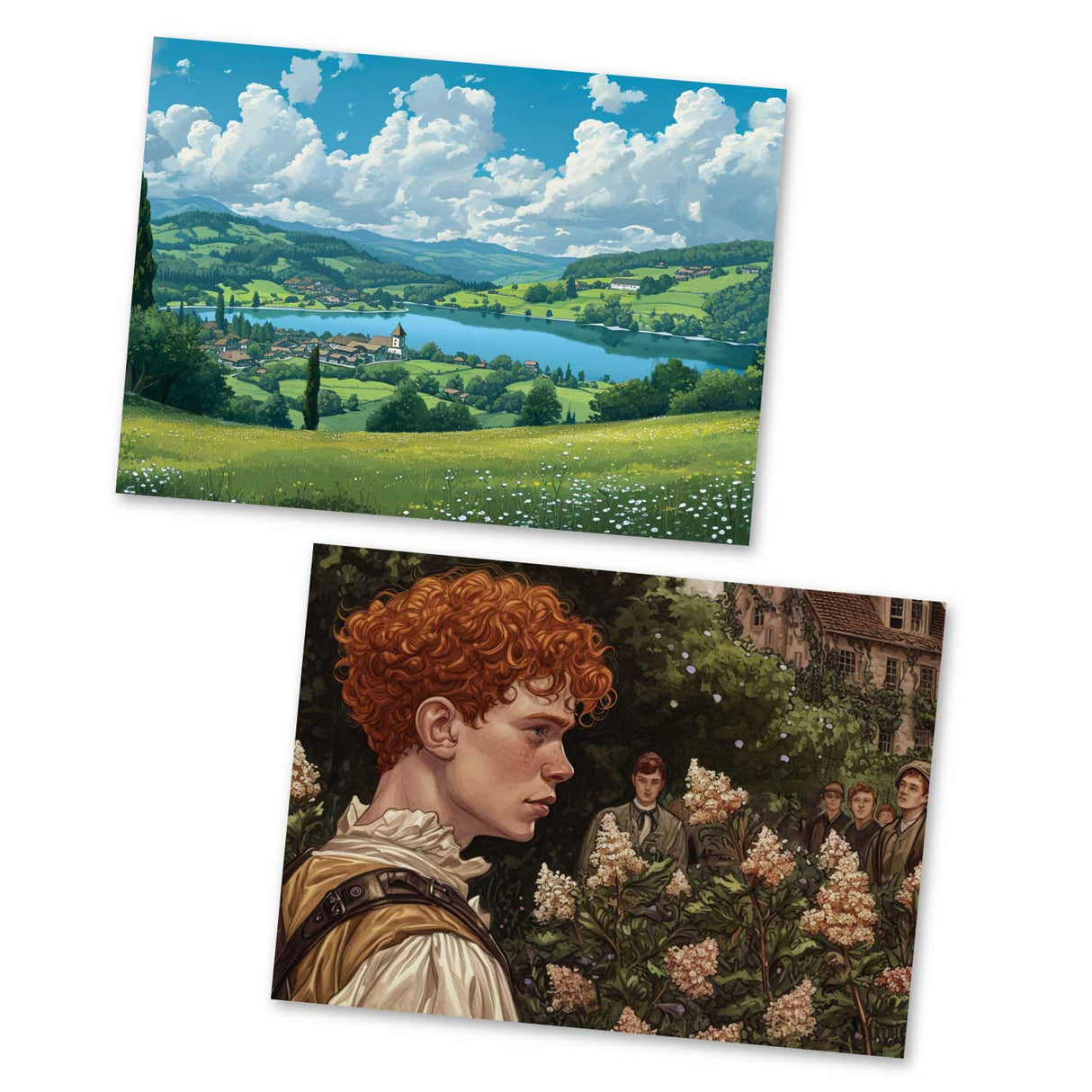 Der verzauberte See Set A6 (15 Cards) Illustriertes irisches Märchen I Gebrüdern Grimm Übersetzung von T. C. Croker als kunstvolles Set